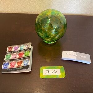 Uncommon Goods Blown Glass Wishing Ball & Gratitude Globe & notes August Peridot